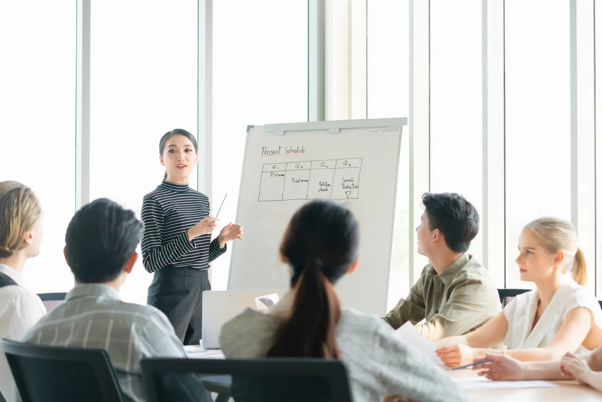 B2B sales presentation in a professional business setting